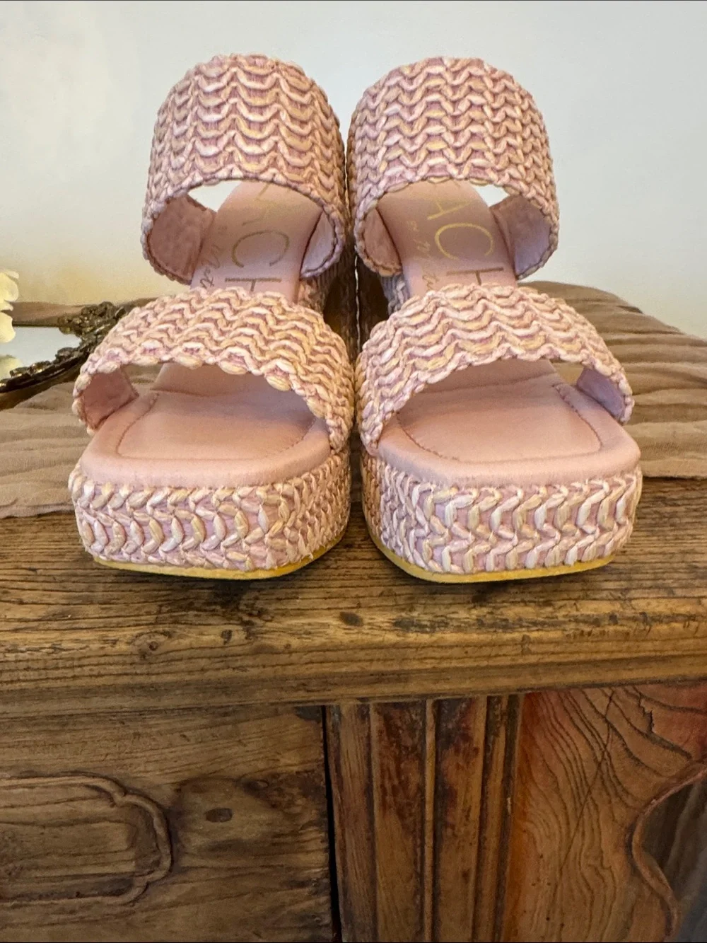 Beach by Matisse Chunky Woven Pink Platform Heels